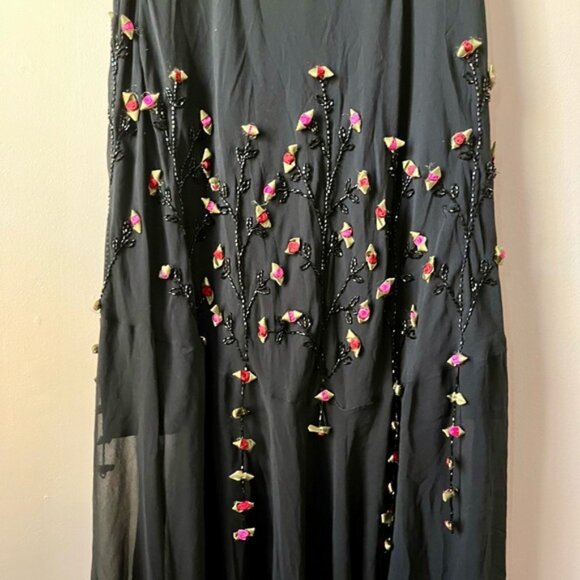 Vintage CACHE 100% Silk Sheer Beaded Rosebud Lace Slip Dress Size 10 - Picture 9 of 10